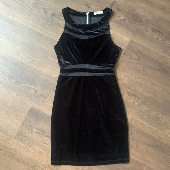 Gianni Bini Dresses & Skirts - Gianni Bini black velour mini dress with mesh cut outs size small